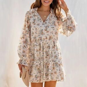 Vici Floral Mini Dress - Cream and Orange